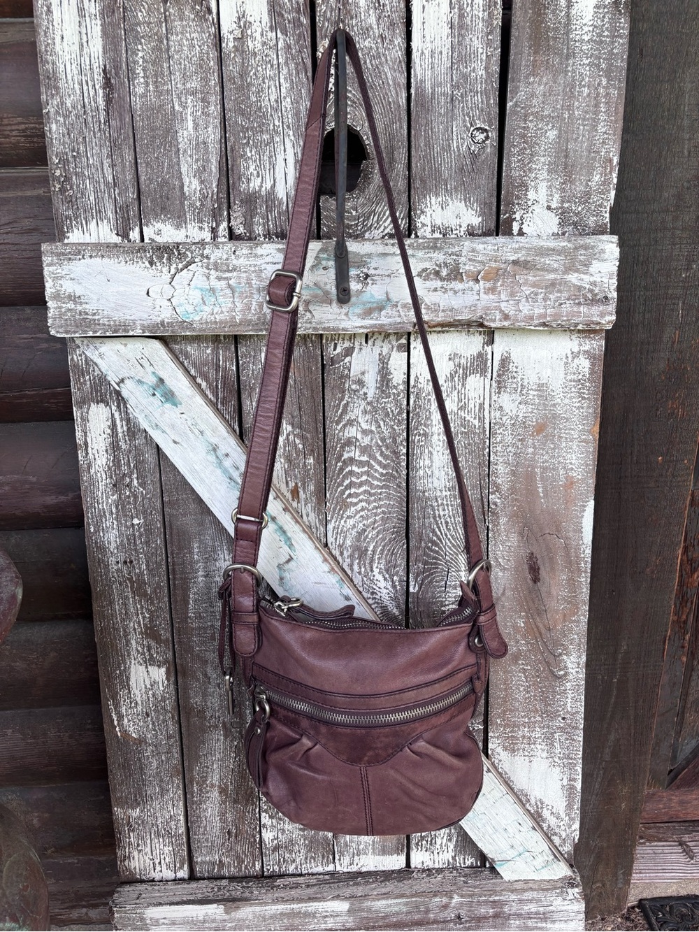 Fossil Vintage Brown Leather Crossbody Bag Purse adjustable strap *Read*